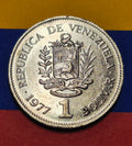1977 Republic of Venezuela 1 Bolivar — Cold War Era — Simon Bolivar Portrait — Extremely Fine