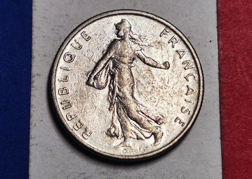 1969 French Republic 1/2 Franc — Cold War / Fifth Republic — Semeuse (The Sower) — Fine