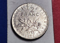 1977 French Republic 1/2 Franc — Cold War / Fifth Republic — Semeuse (The Sower) — VG+ to Fine