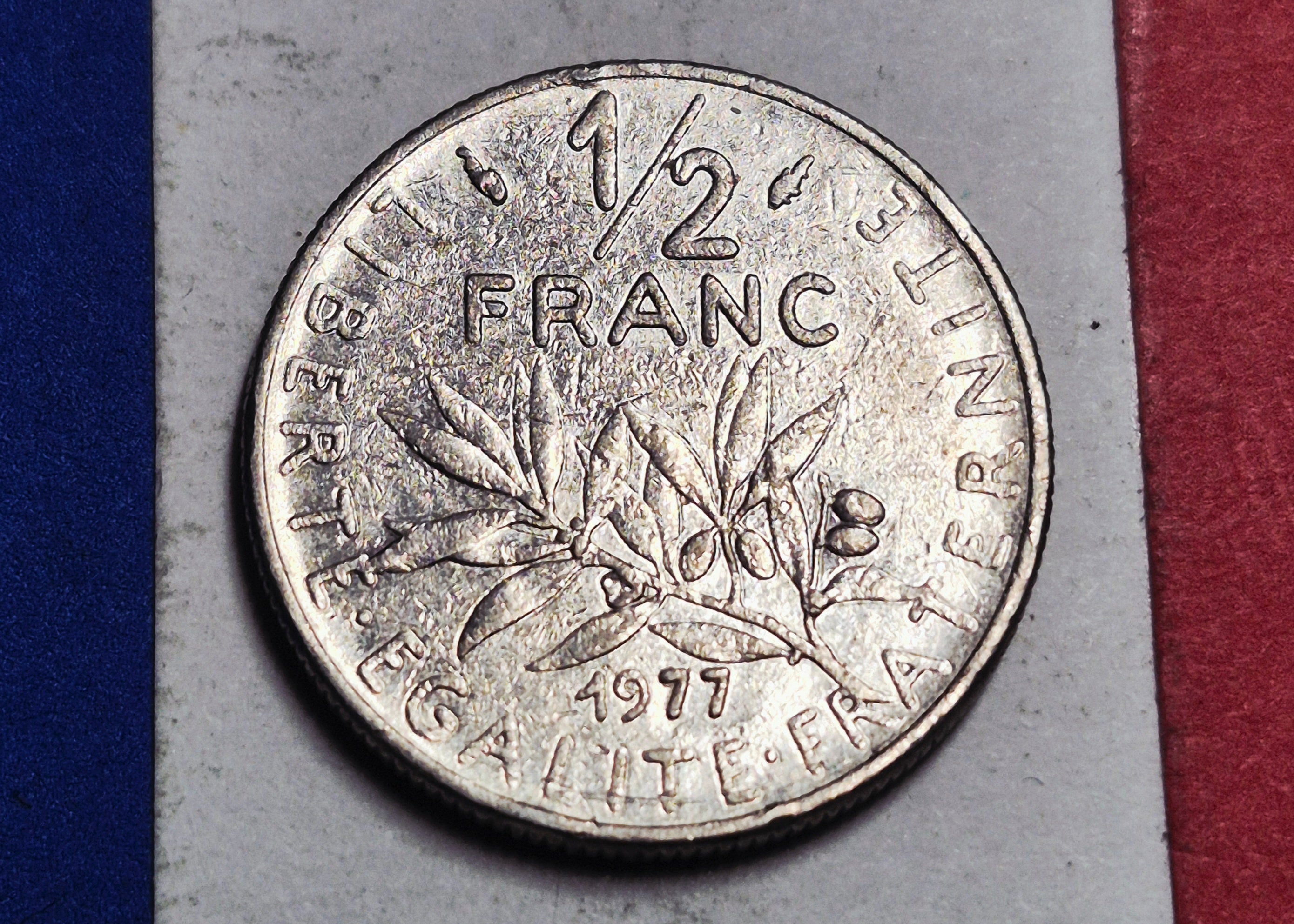 1977 French Republic 1/2 Franc — Cold War / Fifth Republic — Semeuse (The Sower) — VG+ to Fine