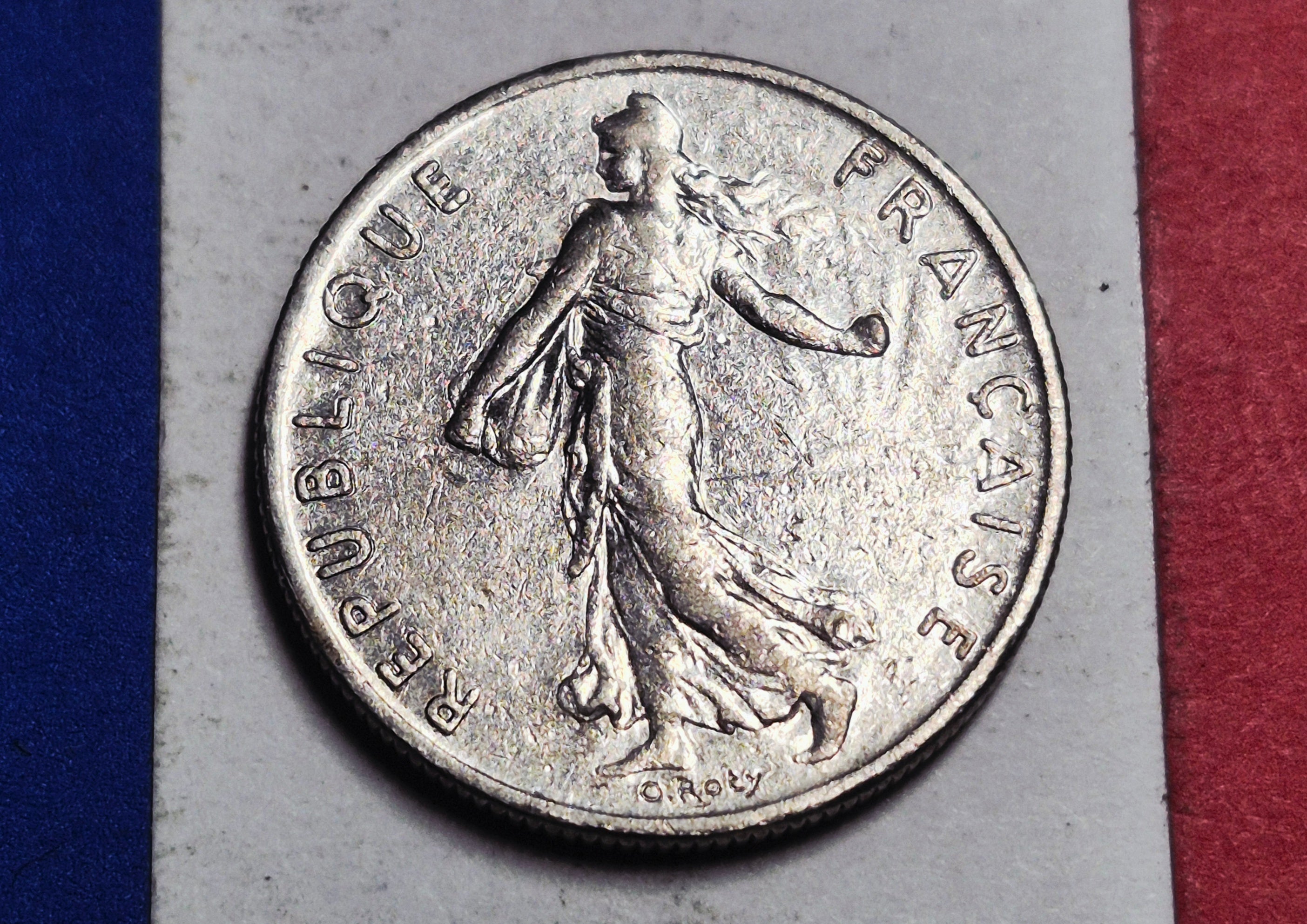 1977 French Republic 1/2 Franc — Cold War / Fifth Republic — Semeuse (The Sower) — VG+ to Fine