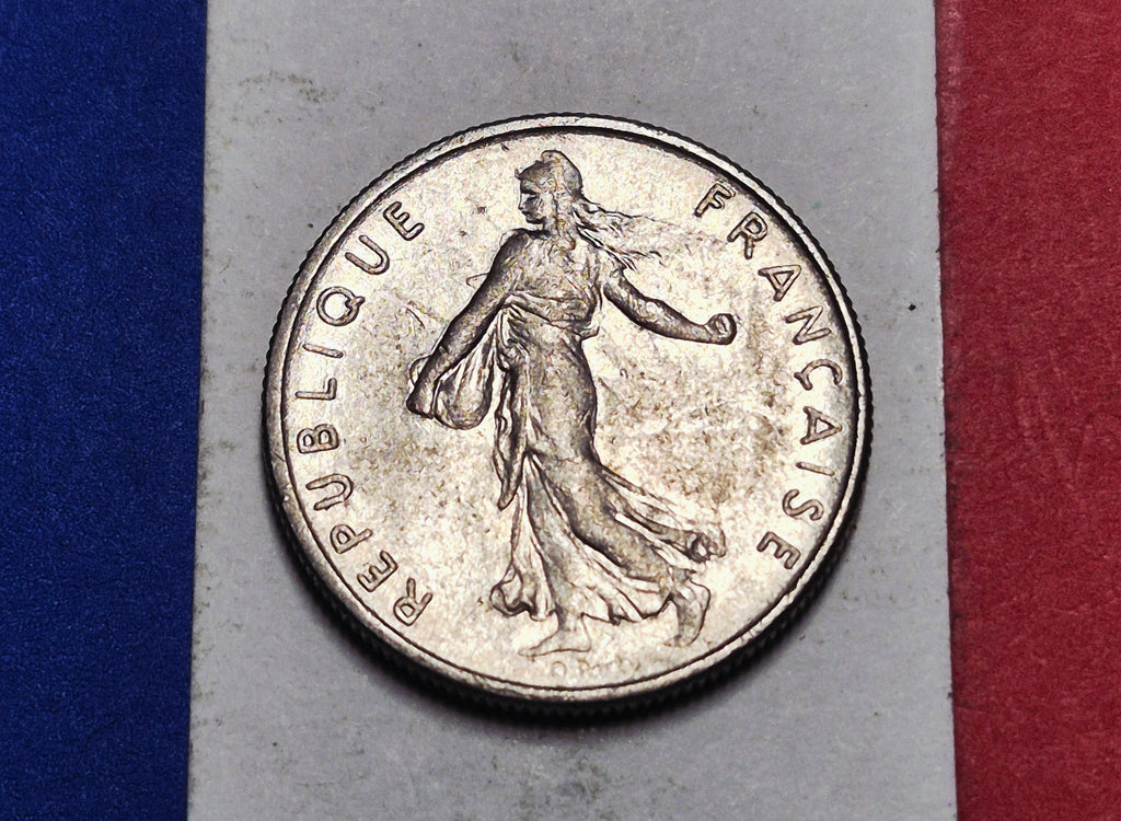 1968 French Republic 1/2 Franc — Cold War / Fifth Republic — Semeuse (The Sower) — F+ to VF