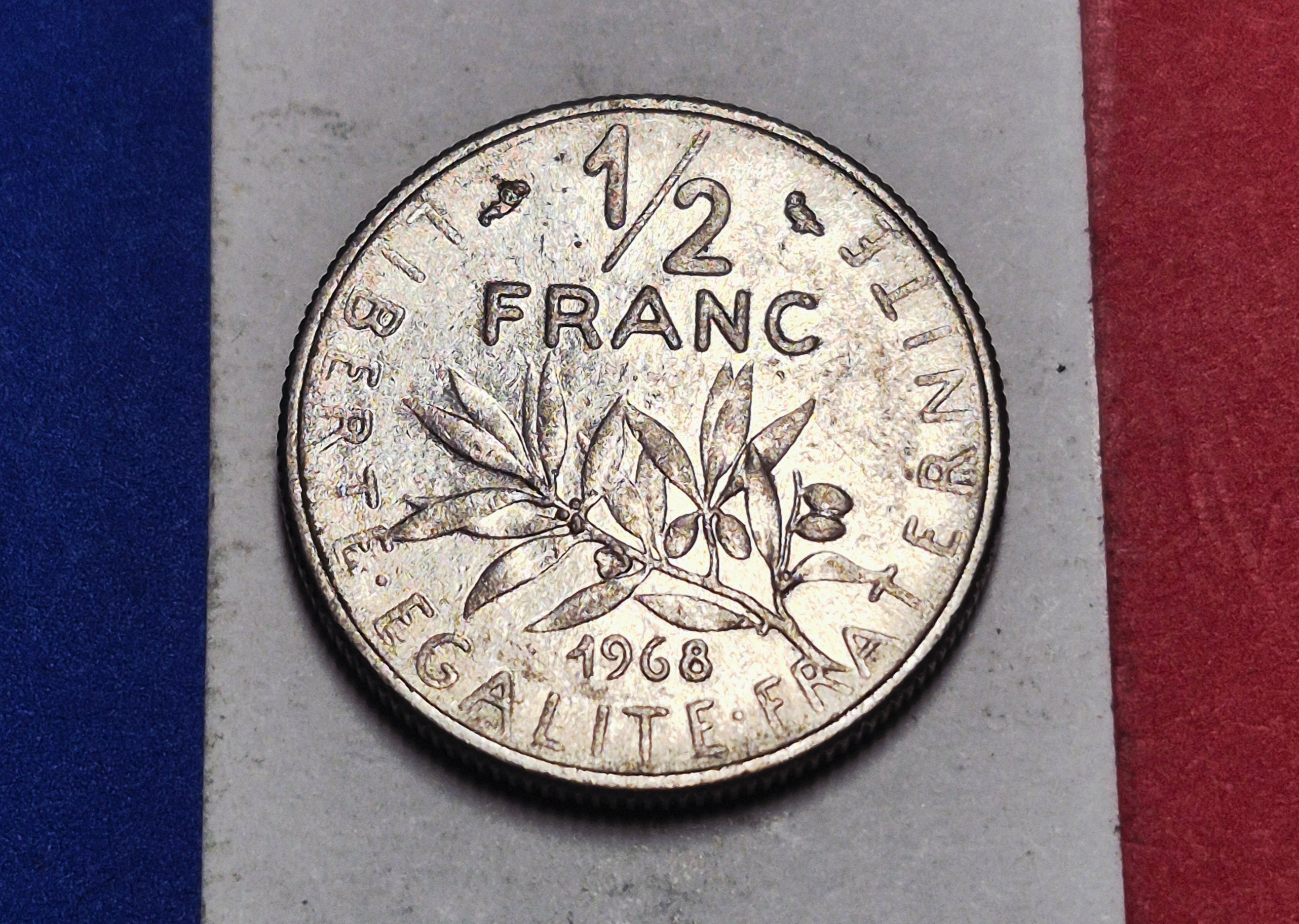 1968 French Republic 1/2 Franc — Cold War / Fifth Republic — Semeuse (The Sower) — F+ to VF