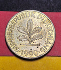 1990-D West Germany 10 Pfennig — Cold War / Federal Republic — Oak Sapling — F+ to VF