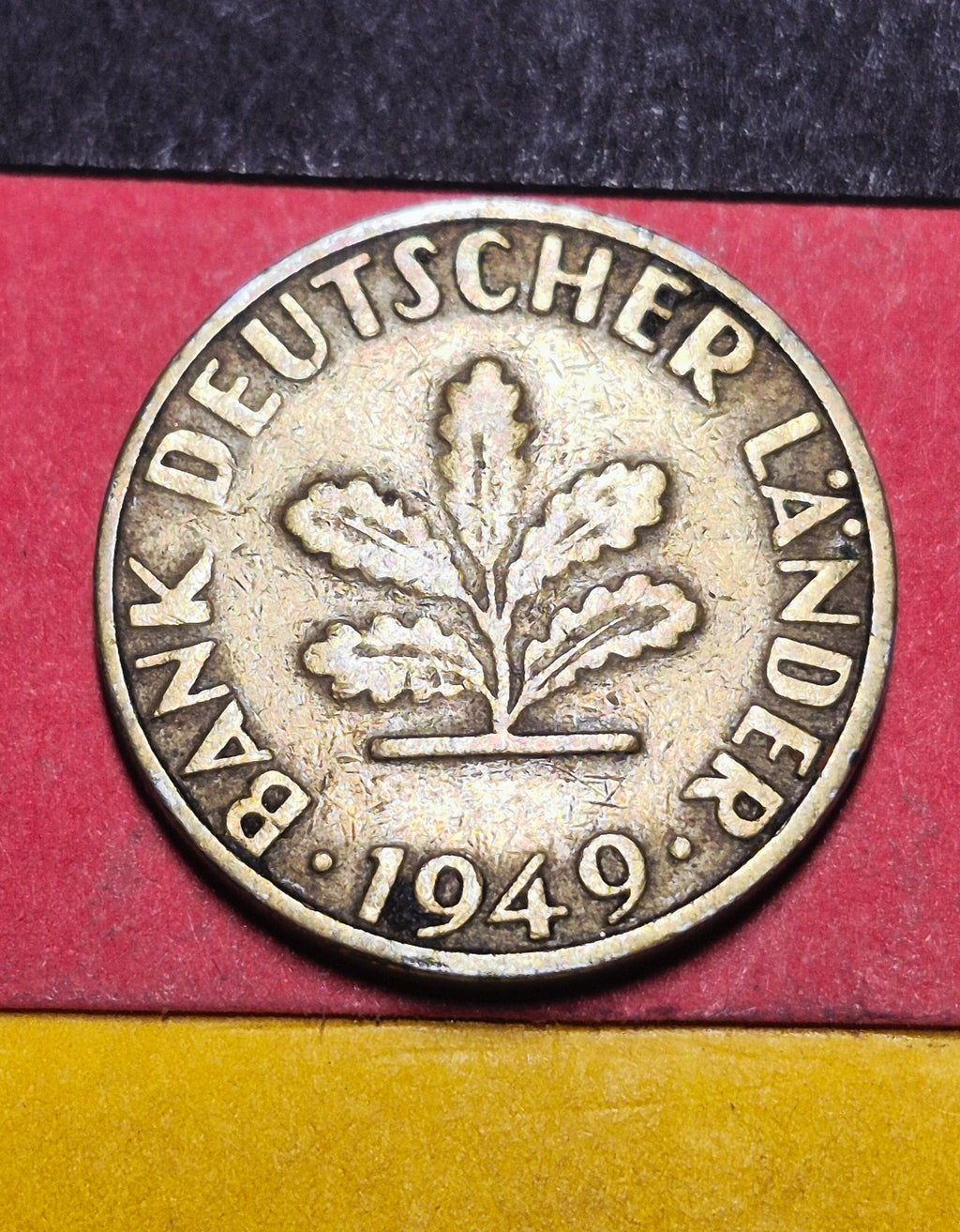 1949 West Germany 5 Pfennig — Post-WWII / Bank Deutscher Lander — Oak Sapling — Fine to VF