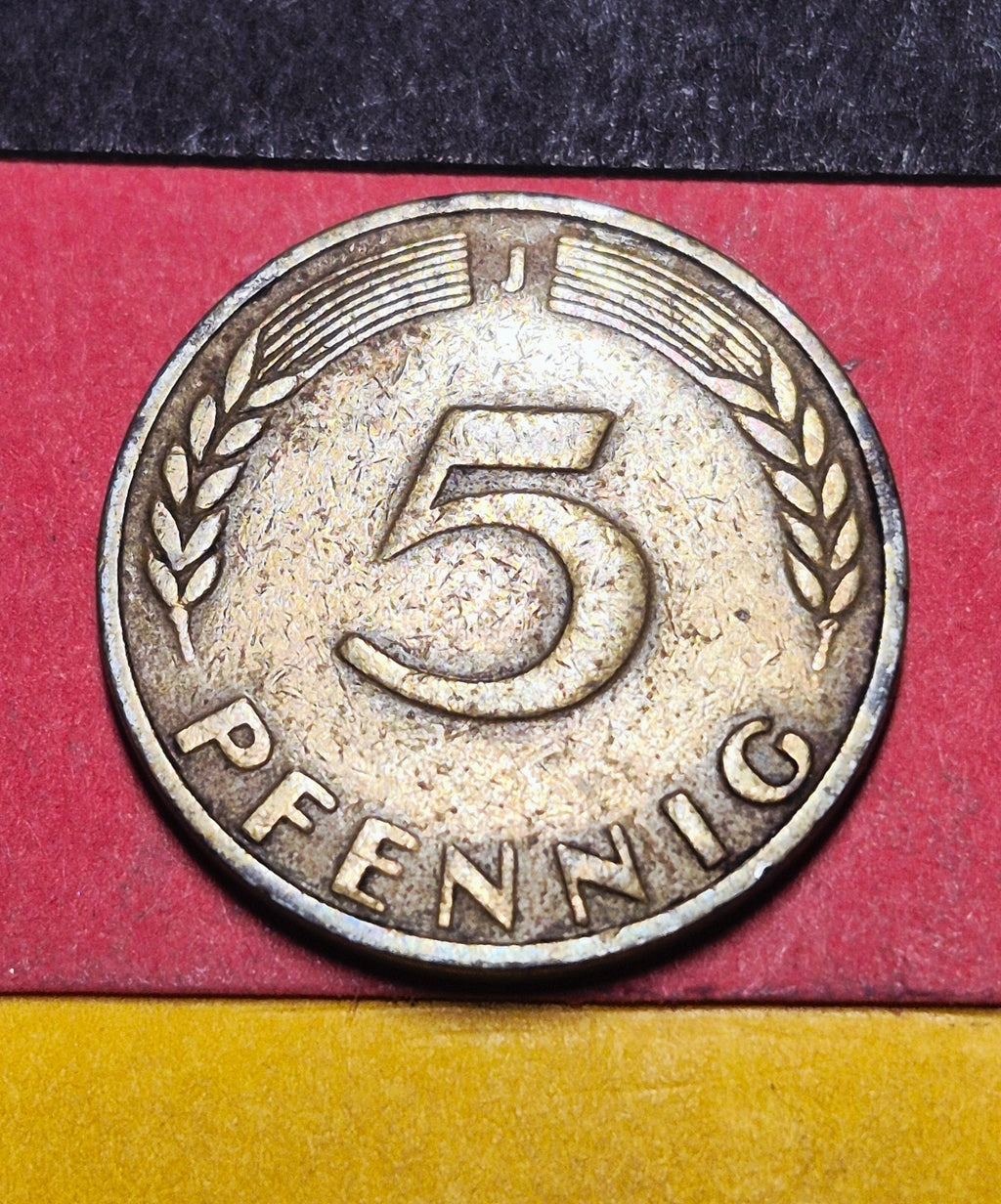 1949 West Germany 5 Pfennig — Post-WWII / Bank Deutscher Lander — Oak Sapling — Fine to VF