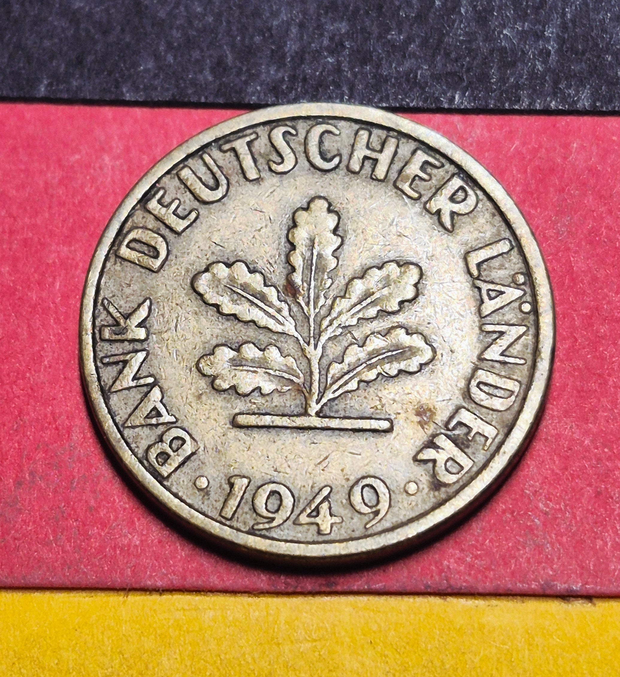 1949 West Germany 5 Pfennig — Post-WWII / Bank Deutscher Lander — Oak Sapling — Fine to VF