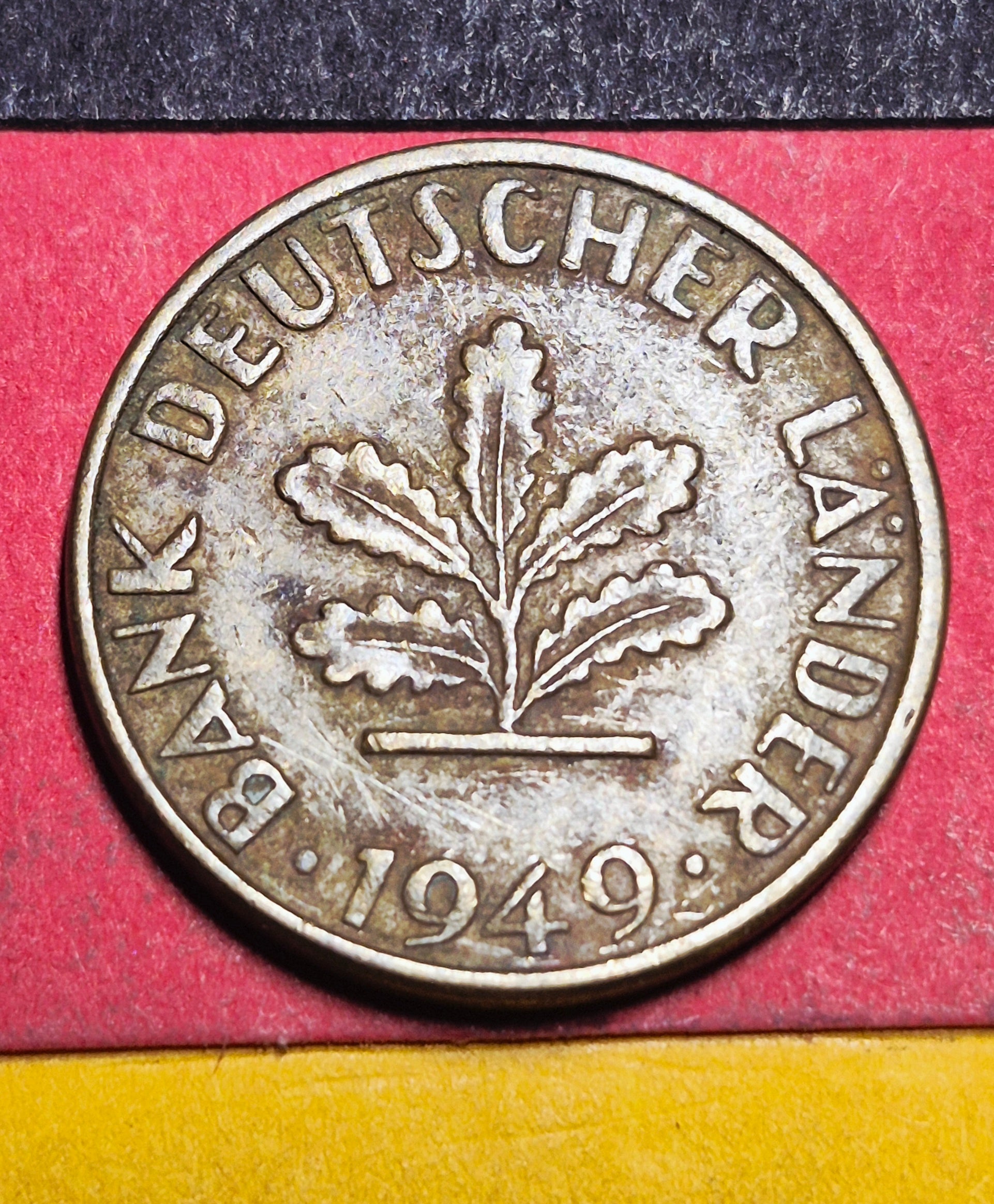 1949 West Germany 5 Pfennig — Post-WWII / Bank Deutscher Lander — Oak Sapling — Fine to VF