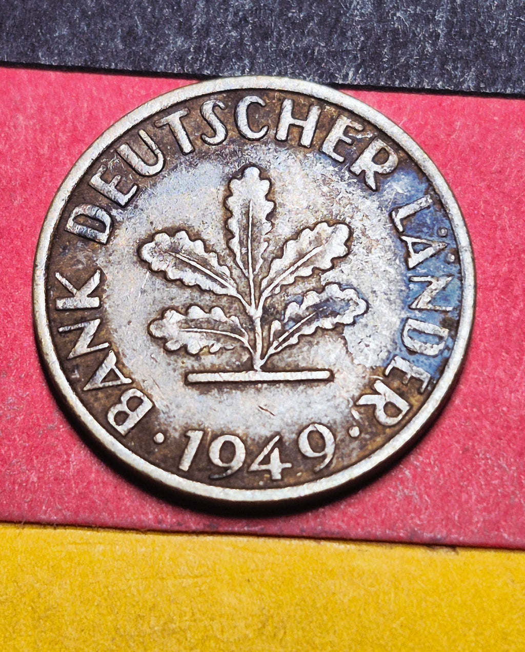 1949 West Germany 5 Pfennig — Post-WWII / Bank Deutscher Lander — Oak Sapling — Fine to VF