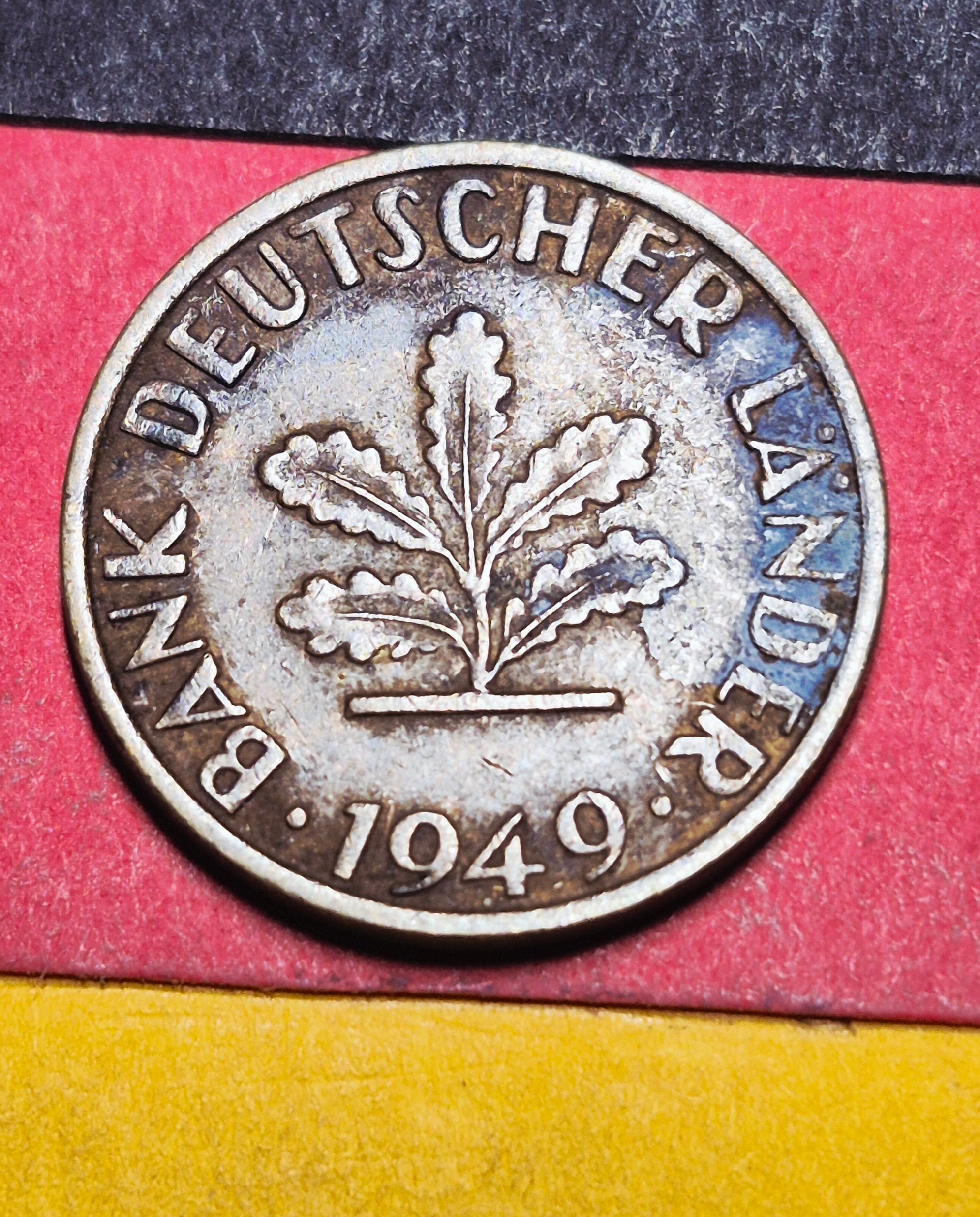 1949 West Germany 5 Pfennig — Post-WWII / Bank Deutscher Lander — Oak Sapling — Fine to VF