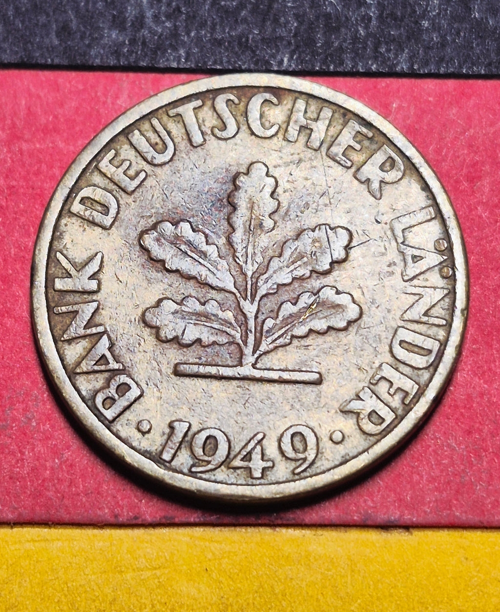 1949 West Germany 5 Pfennig — Post-WWII / Bank Deutscher Lander — Oak Sapling — Fine to VF