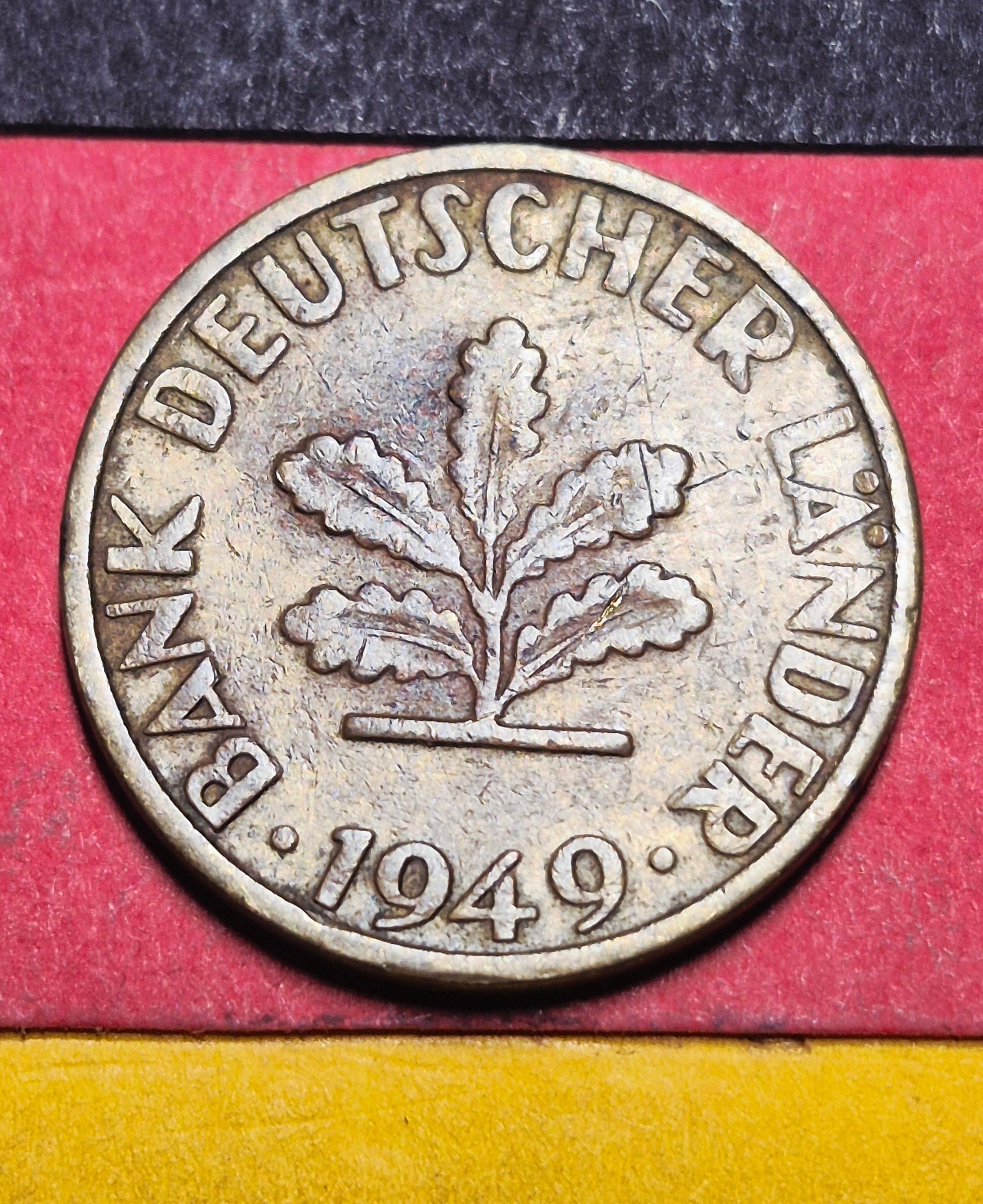1949 West Germany 5 Pfennig — Post-WWII / Bank Deutscher Lander — Oak Sapling — Fine to VF