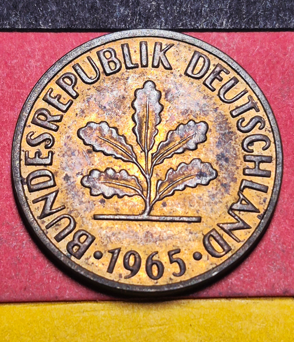 1965-F West Germany 2 Pfennig — Cold War / Federal Republic — Oak Sapling Bronze — F+ to VF