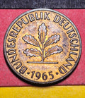 1965-F West Germany 2 Pfennig — Cold War / Federal Republic — Oak Sapling Bronze — F+ to VF