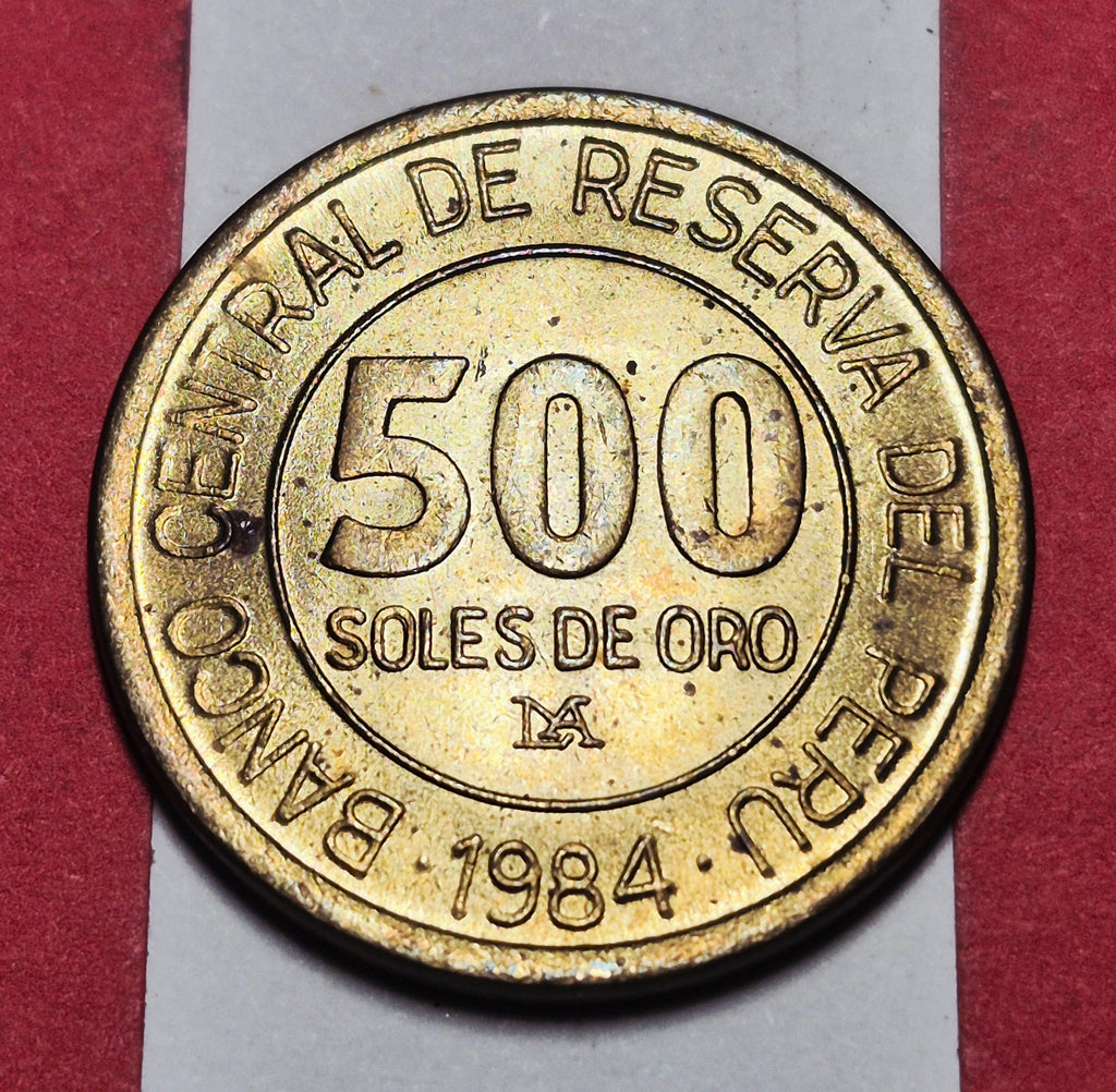 1984 Republic of Peru 500 Soles de Oro — Cold War / Republic — Admiral Miguel Grau — Extra Fine