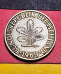 1969-D West Germany 5 Pfennig — Cold War / Federal Republic — Oak Sapling — Fine
