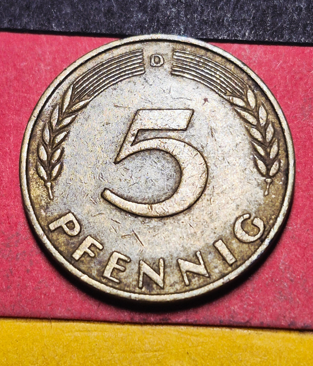 1969-D West Germany 5 Pfennig — Cold War / Federal Republic — Oak Sapling — Fine