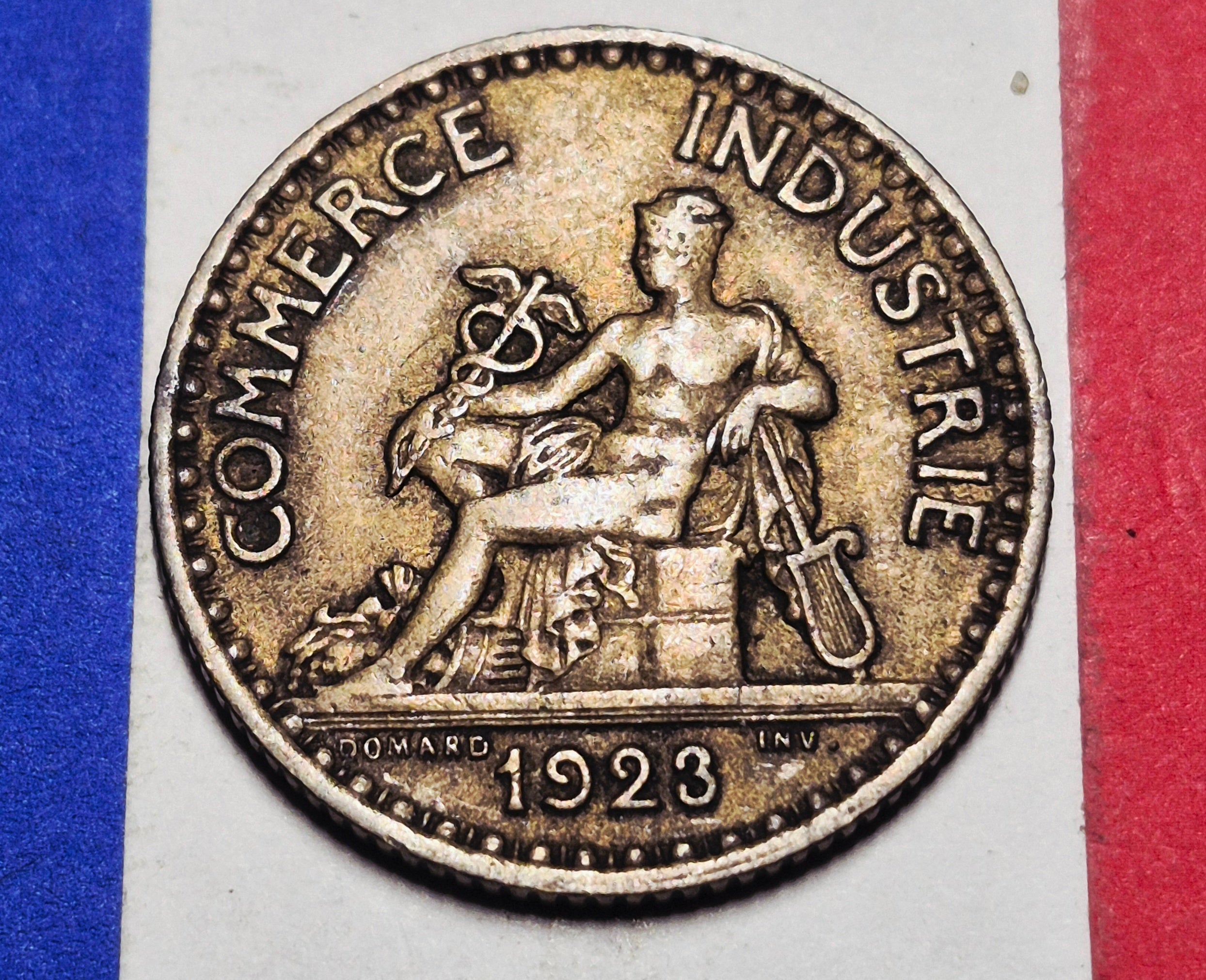 1923 France 1 Franc — Interwar — Chamber of Commerce / Mercury — VF+ to EF