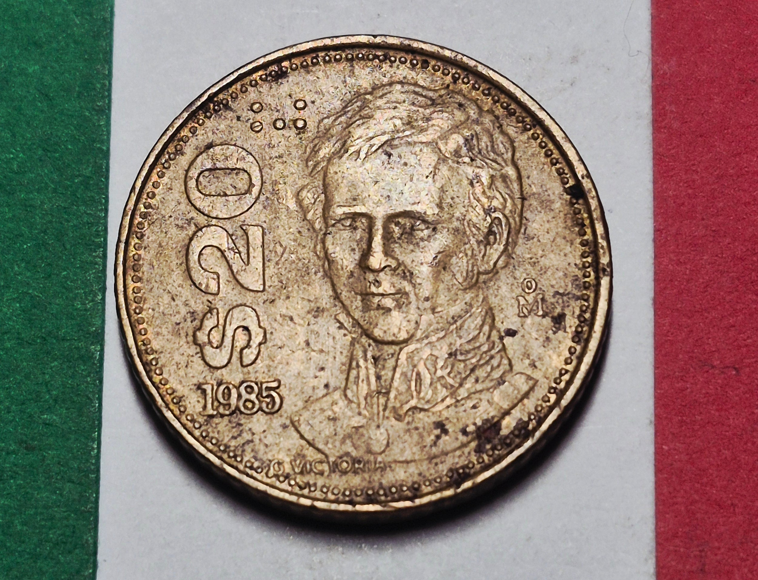 1985 Mexico 20 Pesos — Cold War — Guadalupe Victoria / Eagle and Serpent — F to VF