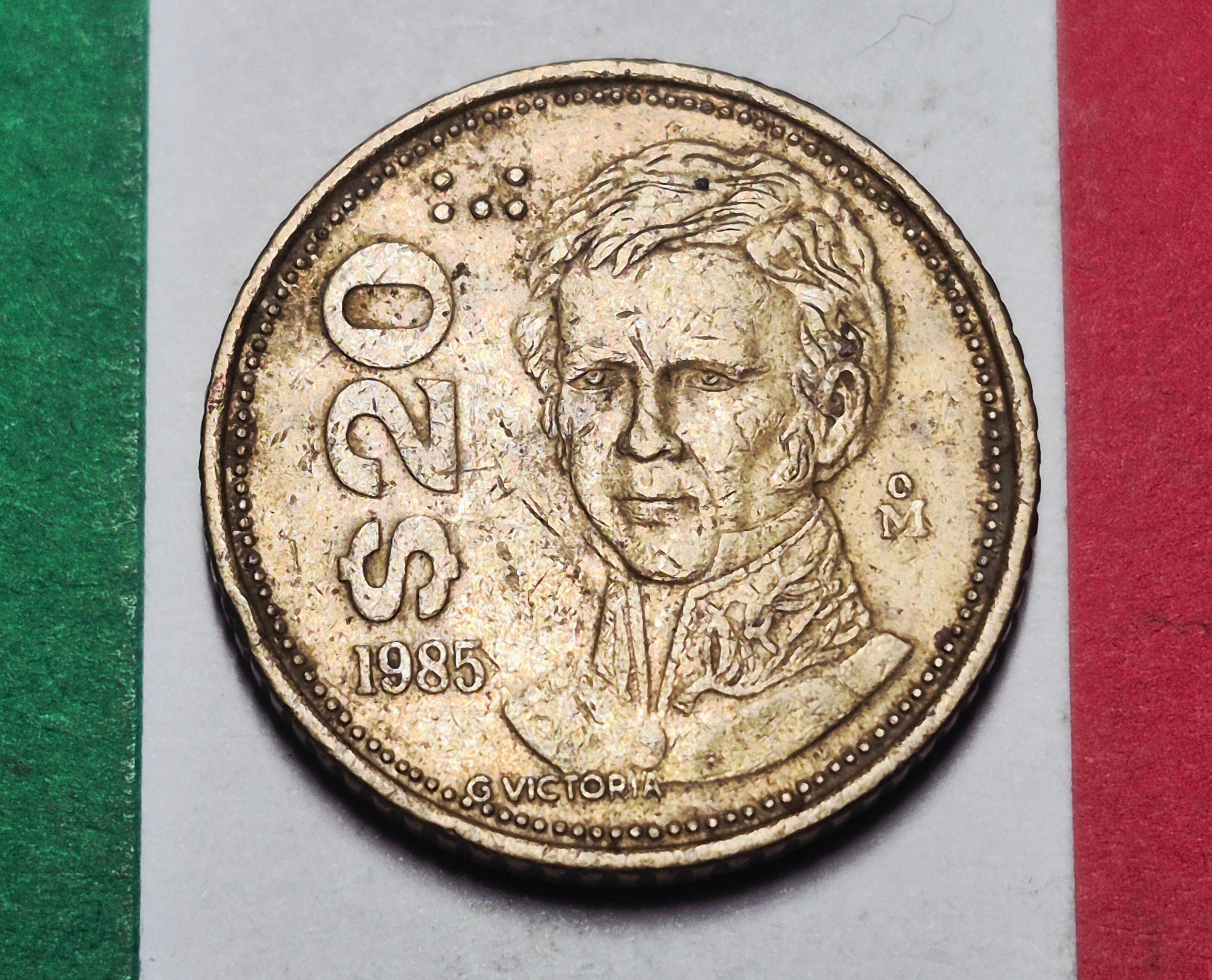 1985 Mexico 20 Pesos — Cold War — Guadalupe Victoria / Eagle and Serpent — F to VF