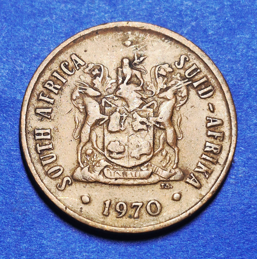 1970 South Africa 2 Cents — Cold War — National Arms / Wildebeest — F