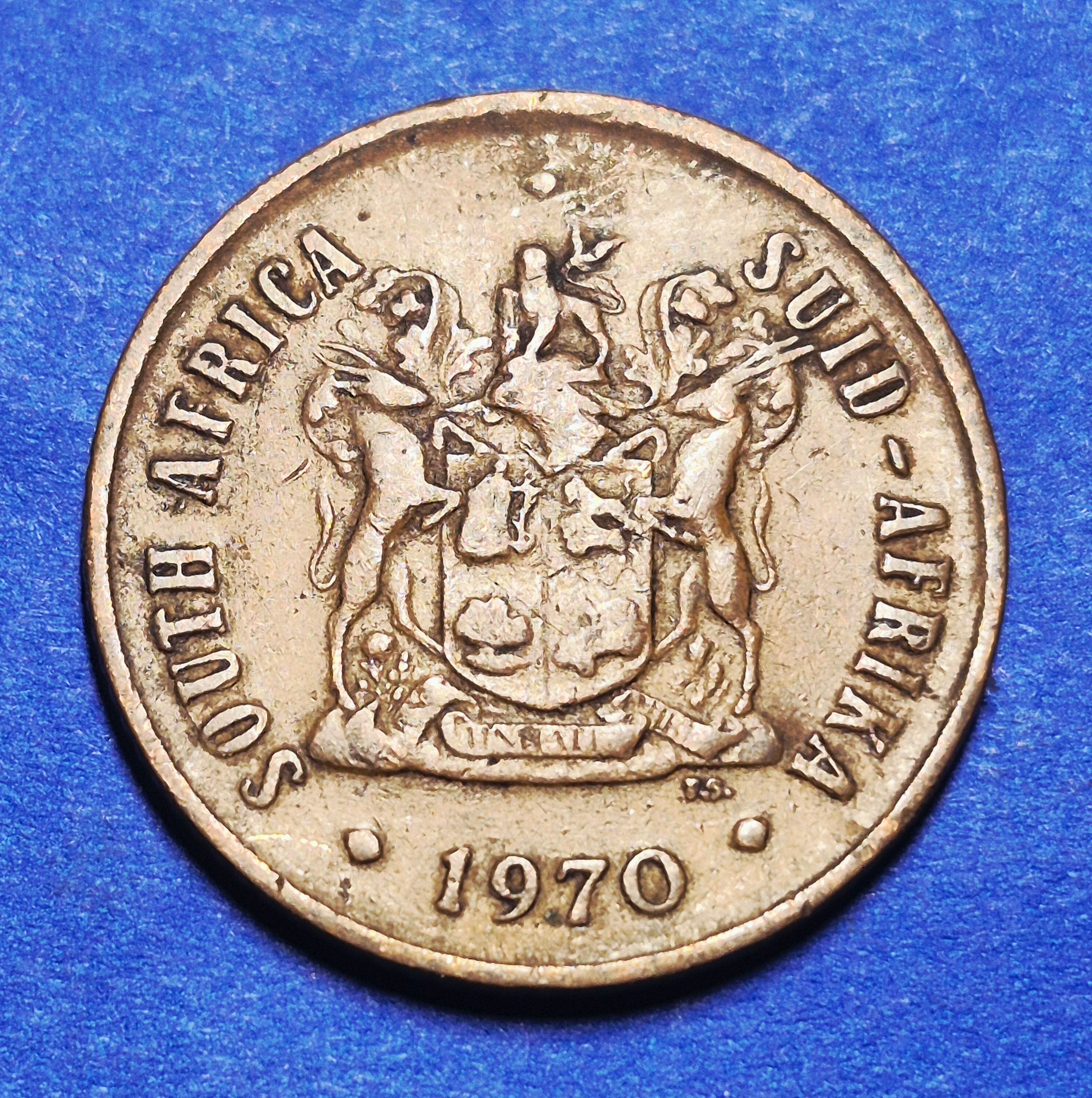 1970 South Africa 2 Cents — Cold War — National Arms / Wildebeest — F