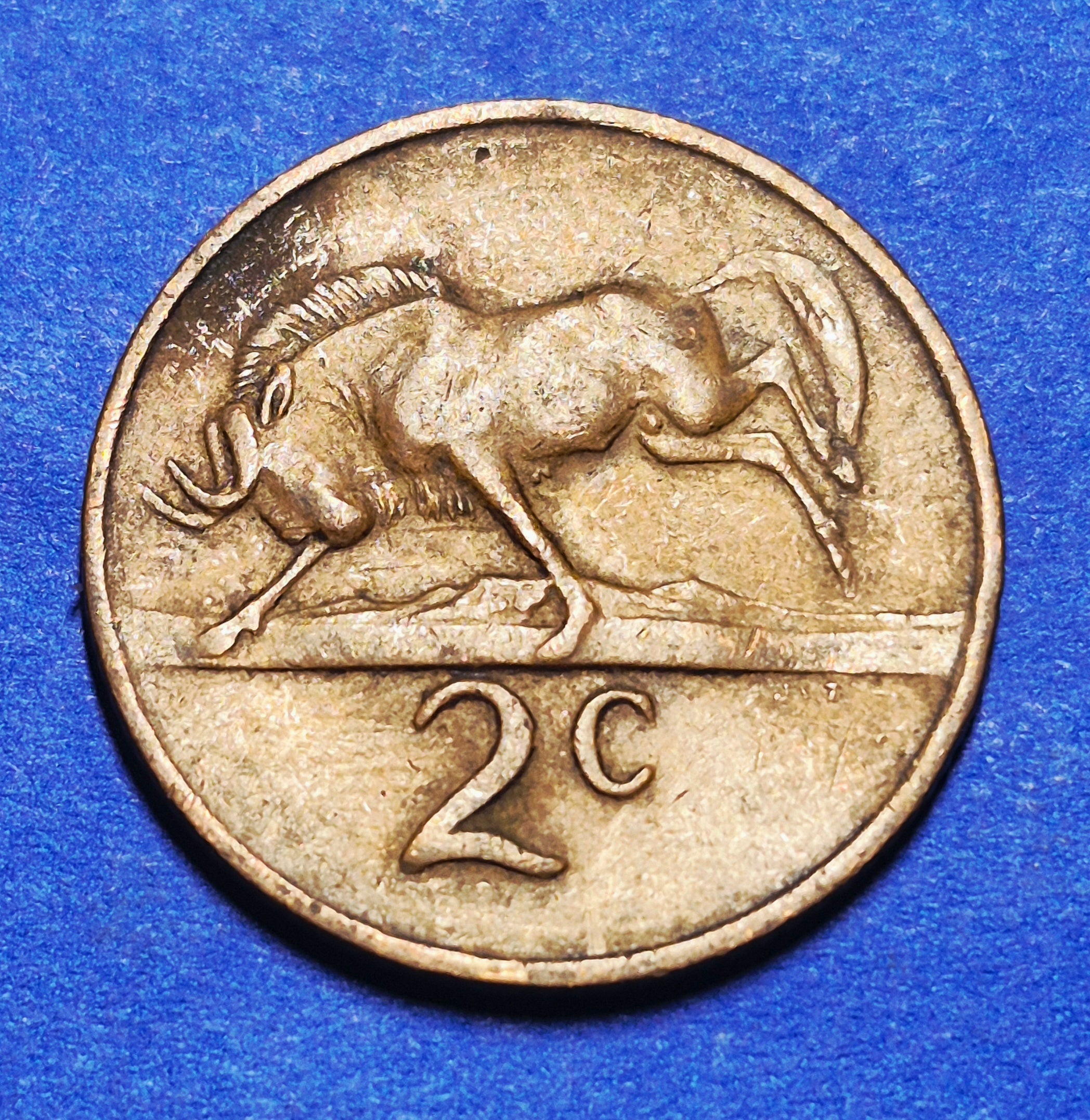 1970 South Africa 2 Cents — Cold War — National Arms / Wildebeest — F