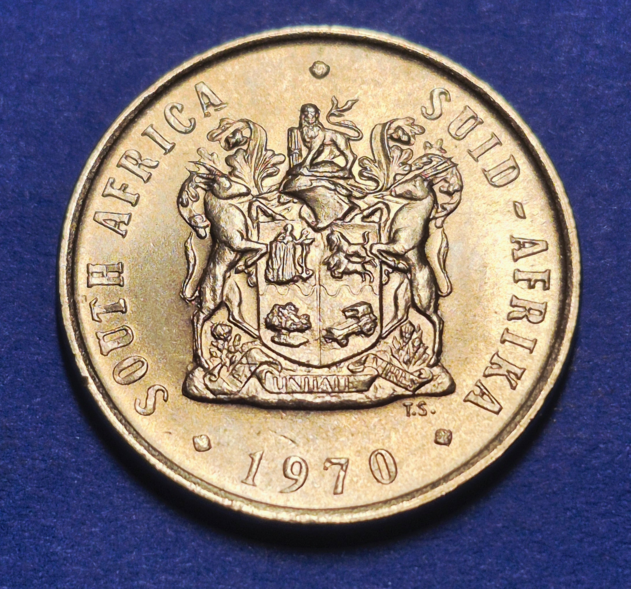 1970 South Africa 10 Cents — Cold War — National Arms / Cape Aloe — F+ to VF