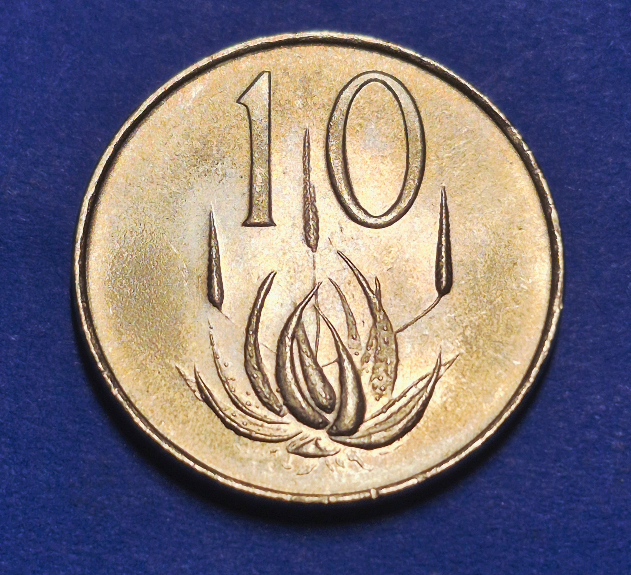 1970 South Africa 10 Cents — Cold War — National Arms / Cape Aloe — F+ to VF