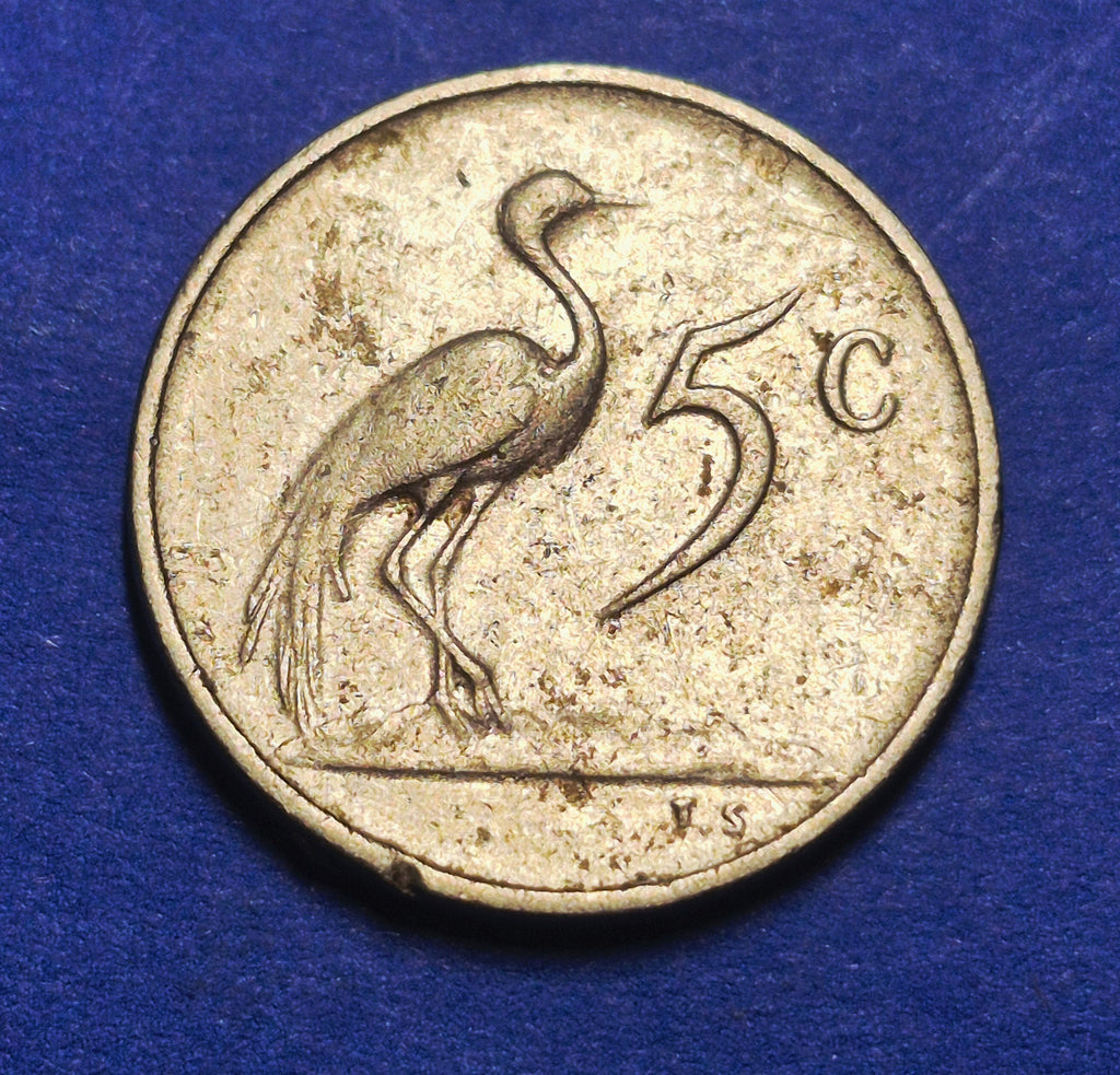 1969 South Africa 5 Cents — Cold War — Jan van Riebeeck / Blue Crane — F