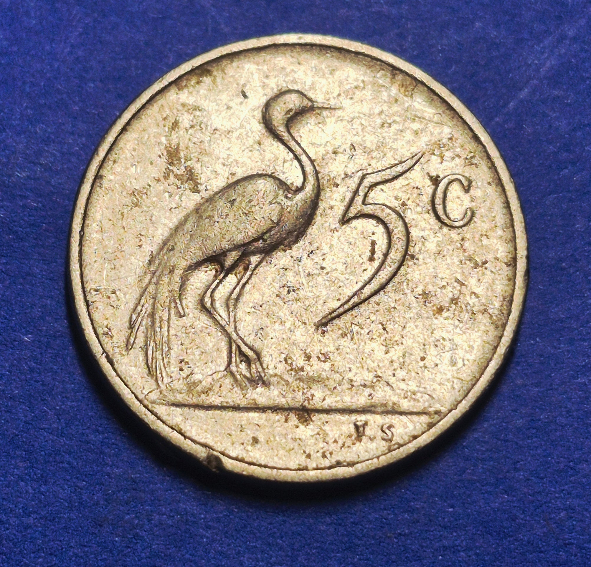 1969 South Africa 5 Cents — Cold War — Jan van Riebeeck / Blue Crane — F