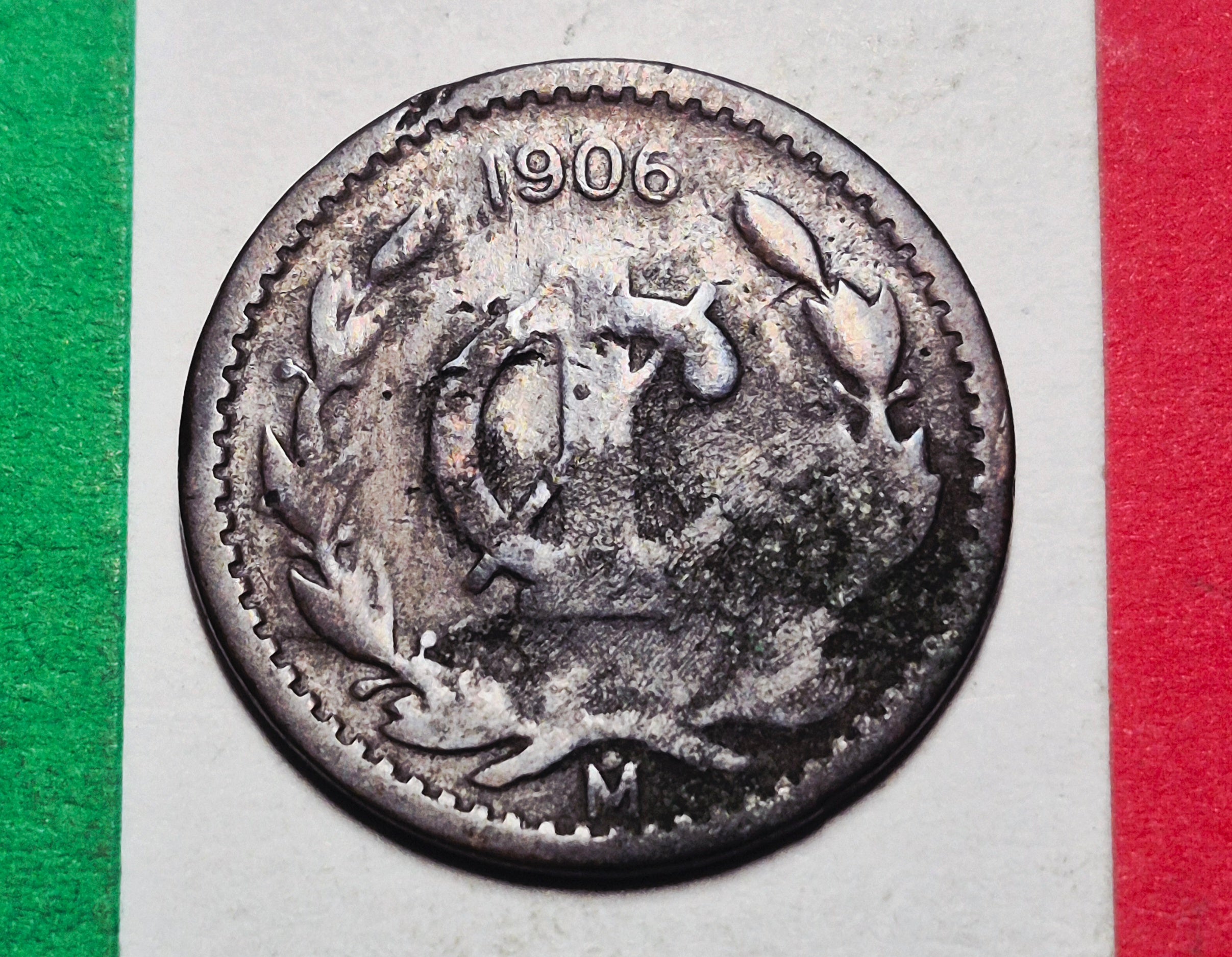1906 Mexico 1 Centavo — Pre-WWI / Estados Unidos Mexicanos — National Arms and Wreath — G+ to VG