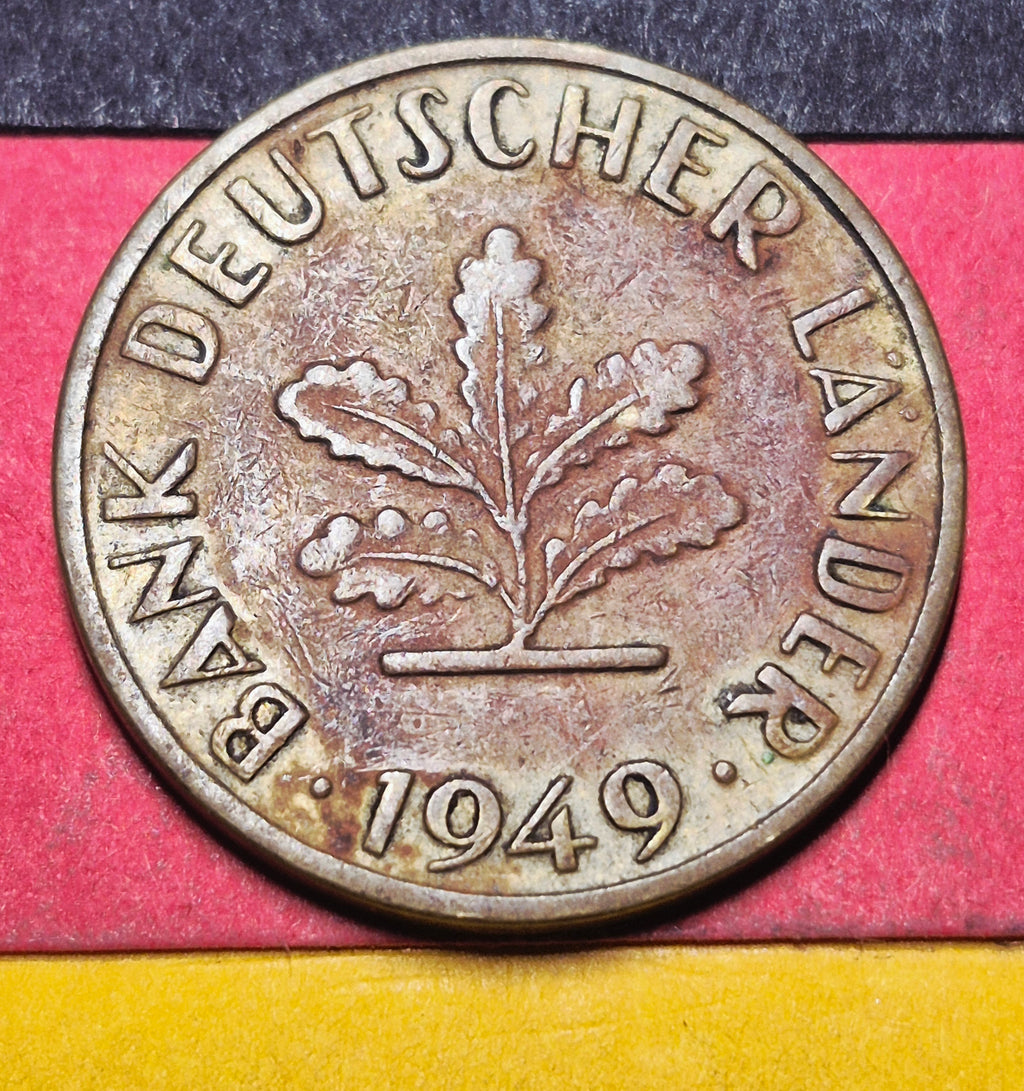 1949 West Germany 10 Pfennig — Post-WWII / Bank Deutscher Lander — Oak Seedling — Fine to Fine+