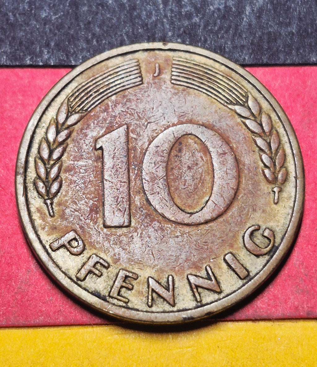 1949 West Germany 10 Pfennig — Post-WWII / Bank Deutscher Lander — Oak Seedling — Fine to Fine+