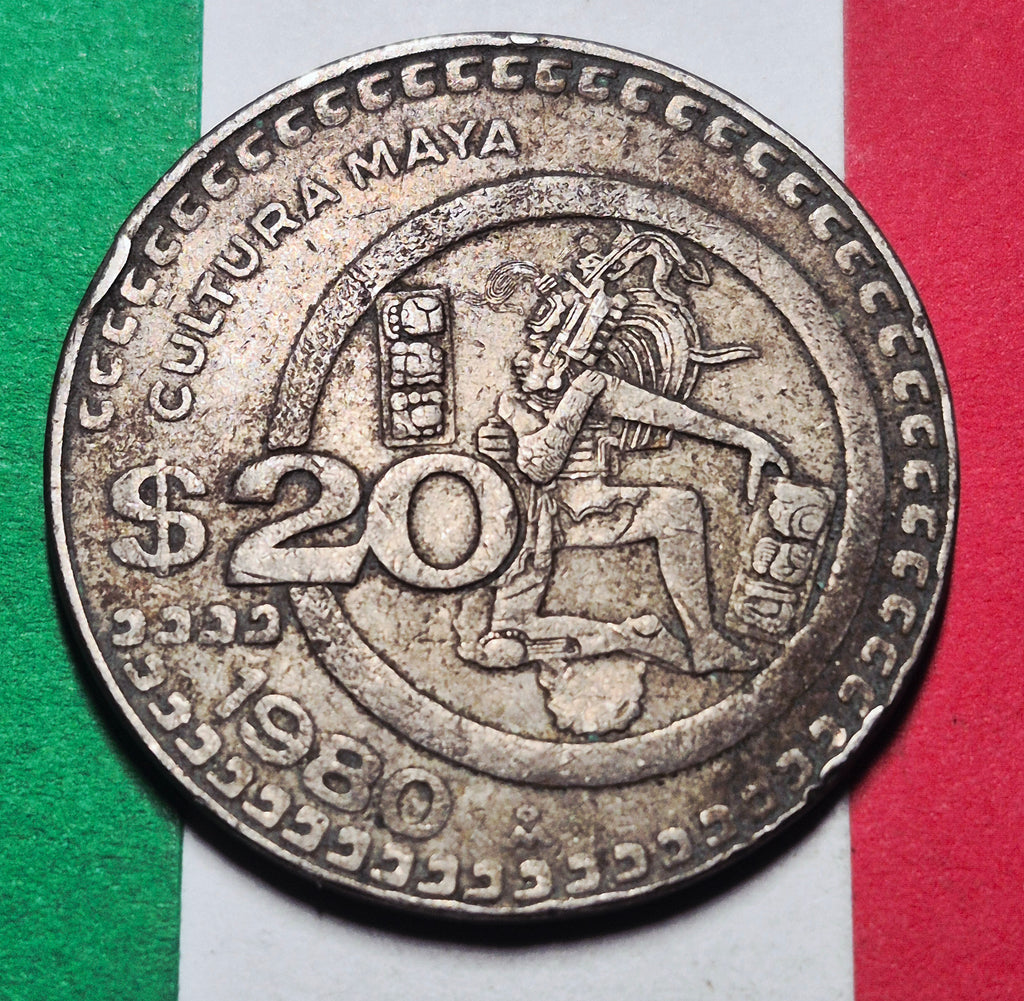 1980 Mexico 20 Pesos — Cold War / Estados Unidos Mexicanos — Cultura Maya Ball Player — F to VF