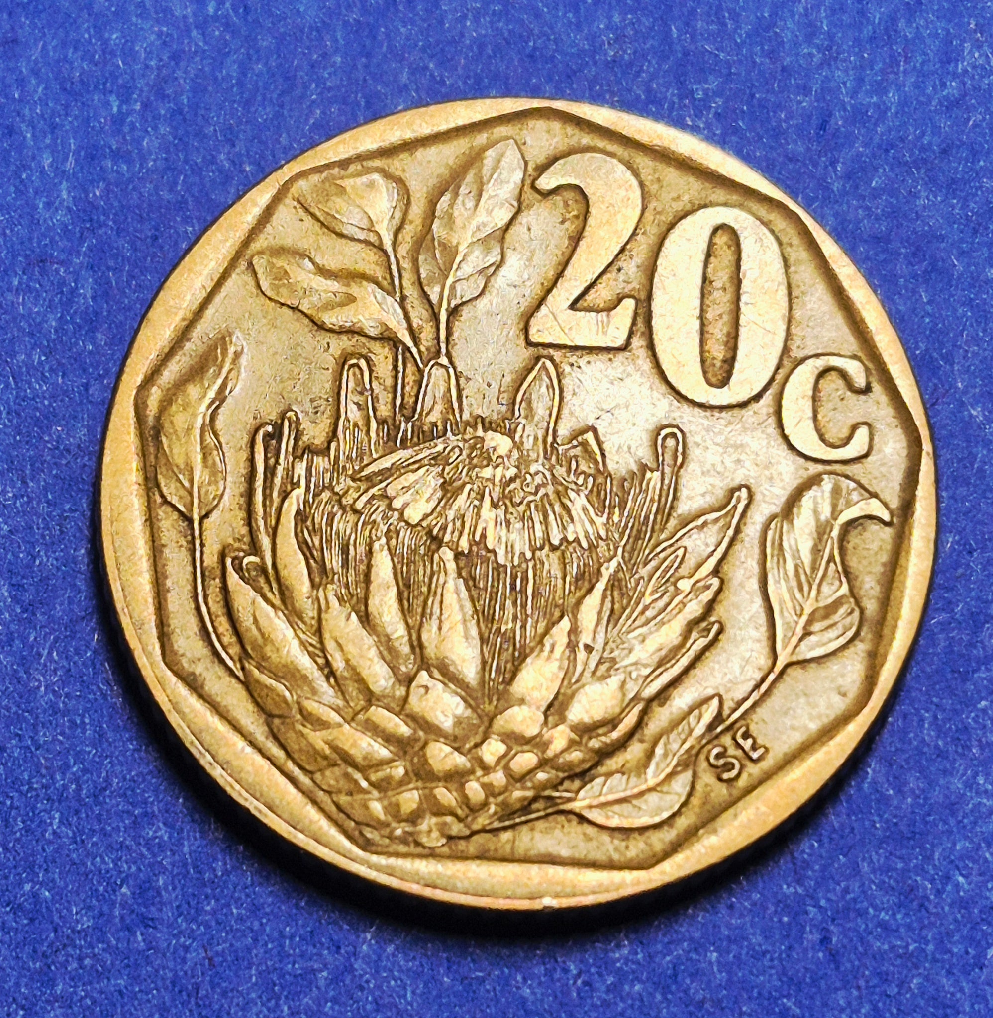 1993 South Africa 20 Cents — Modern Vintage / Republic of South Africa — King Protea / Old Coat of Arms — EF