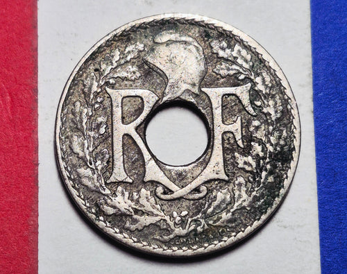1919 France 10 Centimes — Interwar / Republique Francaise — Lindauer Center Hole — F to F+