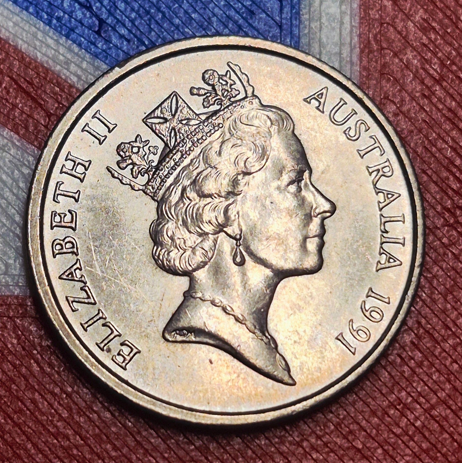 1991 Australia 5 Cents — Elizabeth II / Short-Beaked Echidna — Stuart Devlin Design — EF to AU