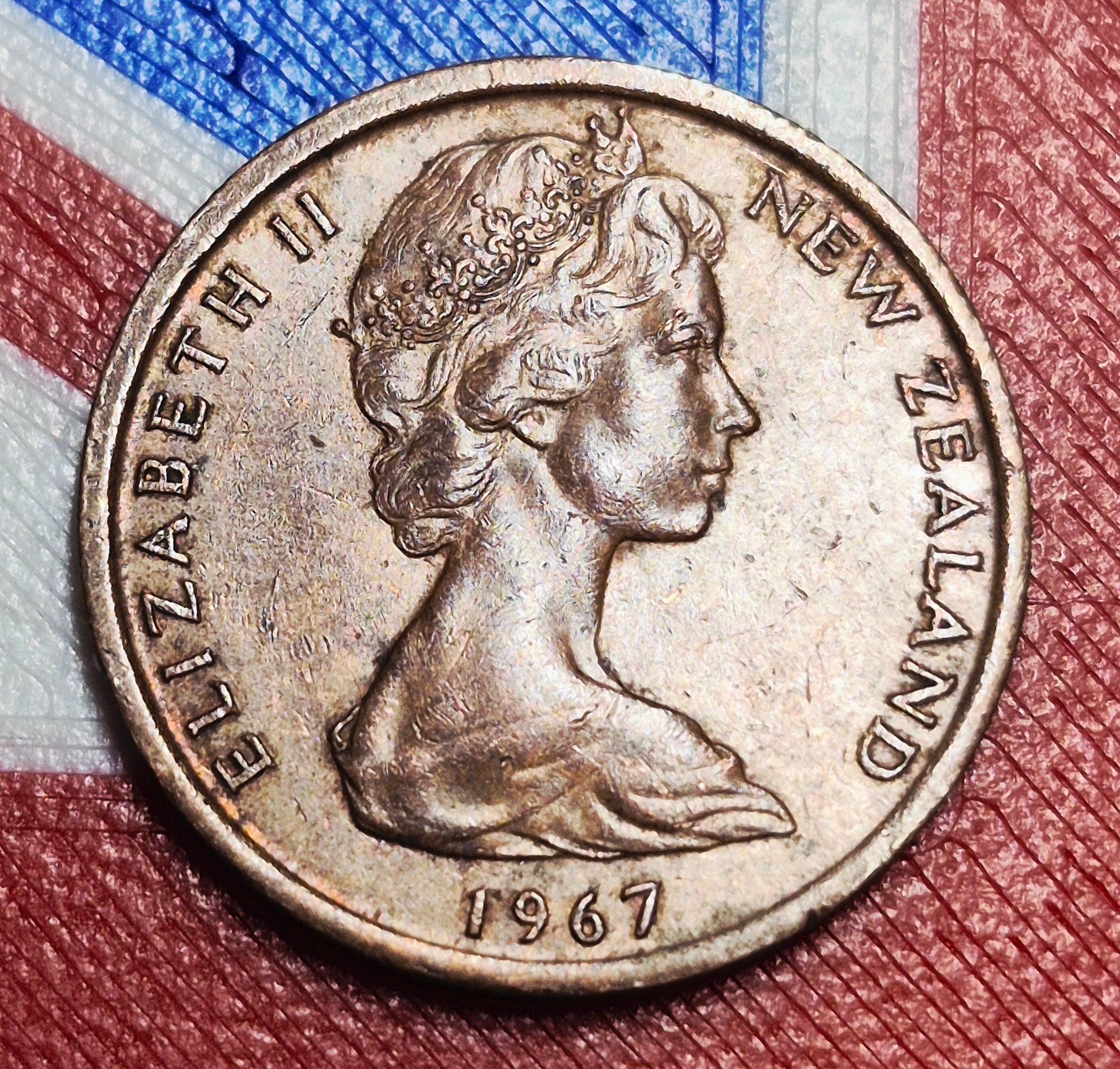 1967 New Zealand 1 Cent — Elizabeth II / Decimalization Day — Silver Fern — F to VF