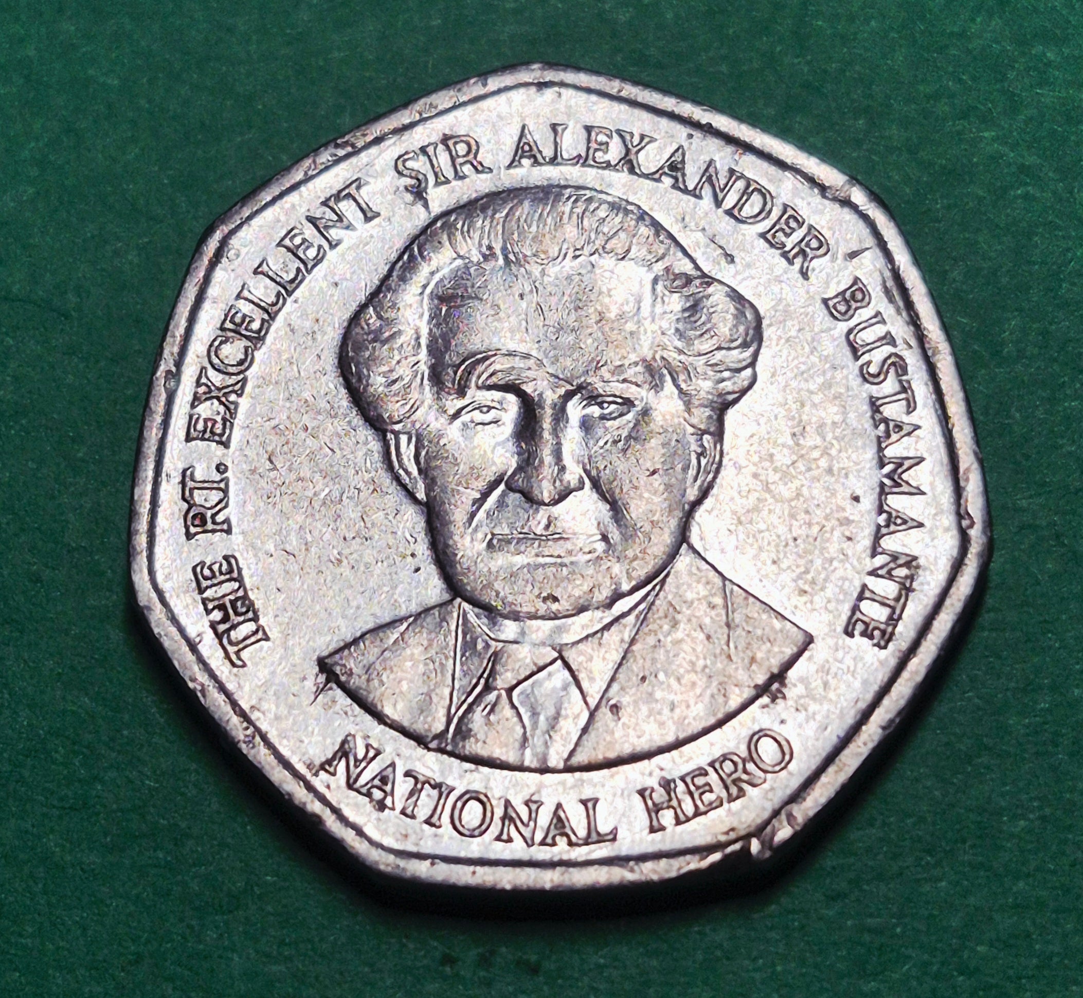 1995 Jamaica 1 Dollar — Sir Alexander Bustamante / National Hero — Heptagonal — F to F+