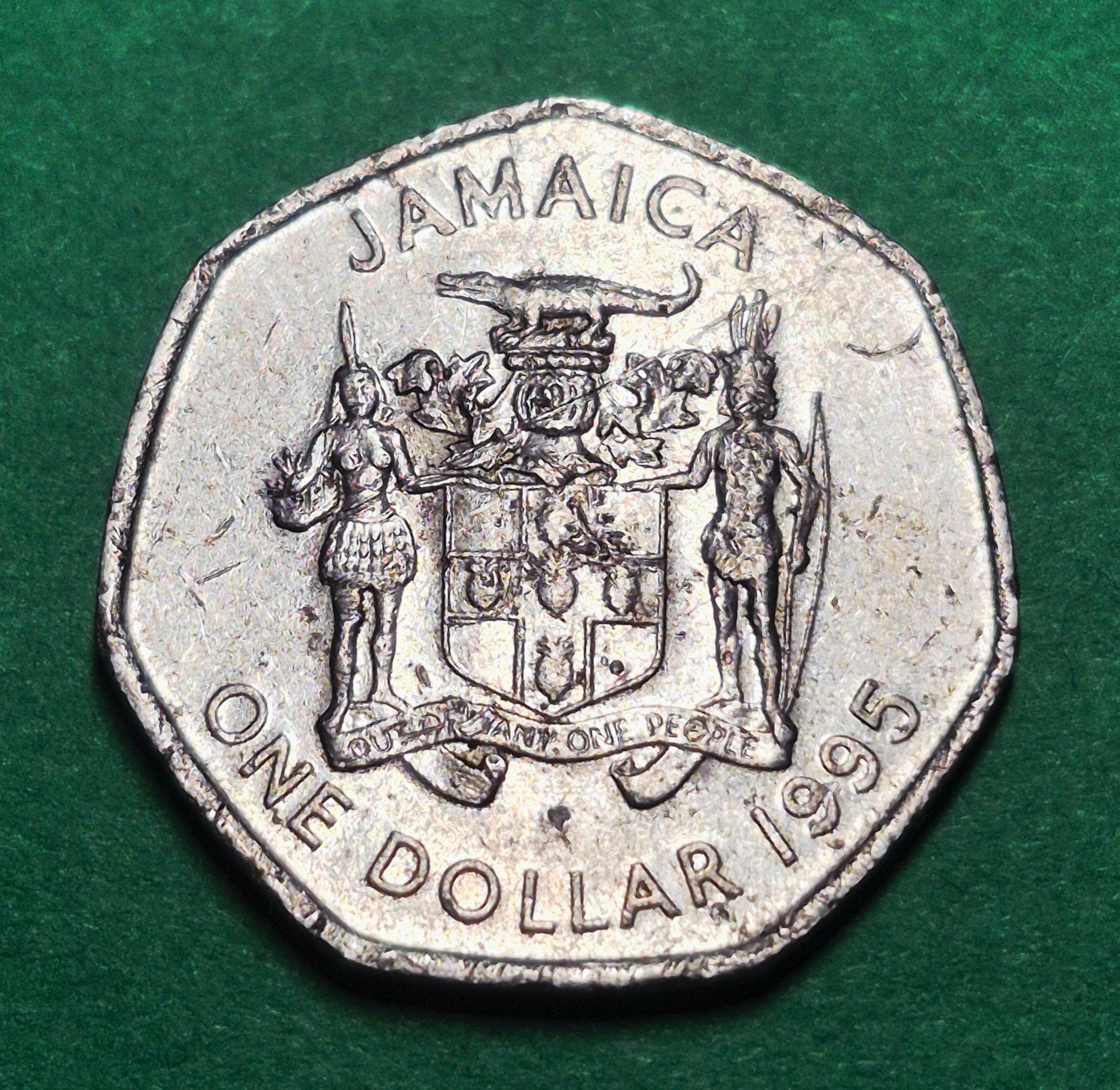 1995 Jamaica 1 Dollar — Sir Alexander Bustamante / National Hero — Heptagonal — F to F+