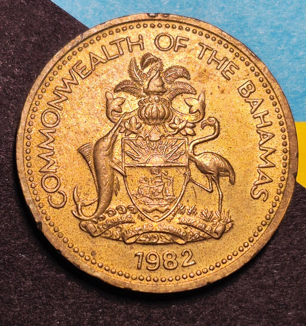 1982 Bahamas 1 Cent — Commonwealth of the Bahamas / Starfish — Brass — VF to VF+