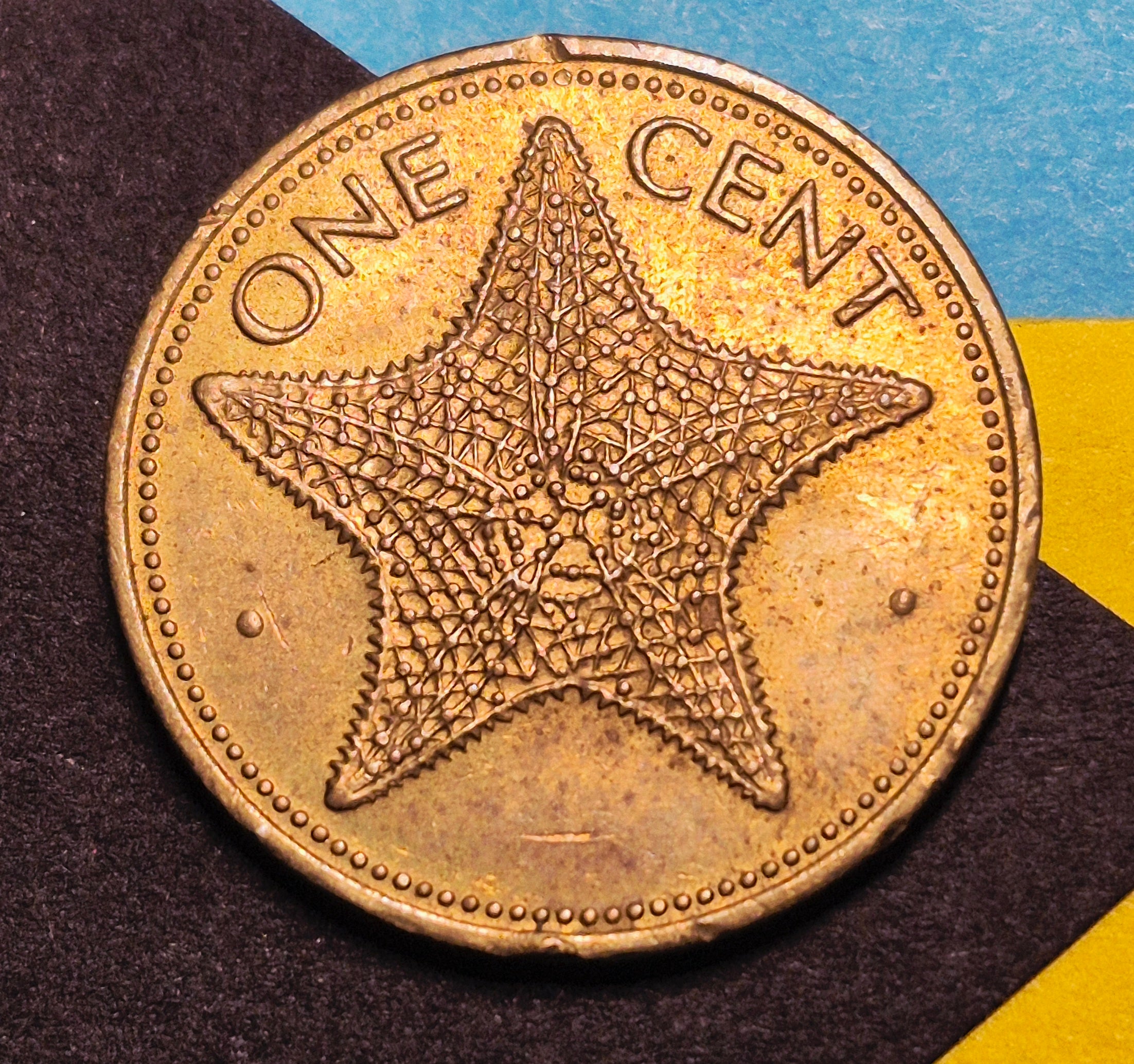 1982 Bahamas 1 Cent — Commonwealth of the Bahamas / Starfish — Brass — VF to VF+