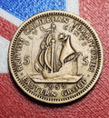 1955 British Caribbean Territories 5 Cents — Elizabeth II / Golden Hind — Nickel Brass — Fine