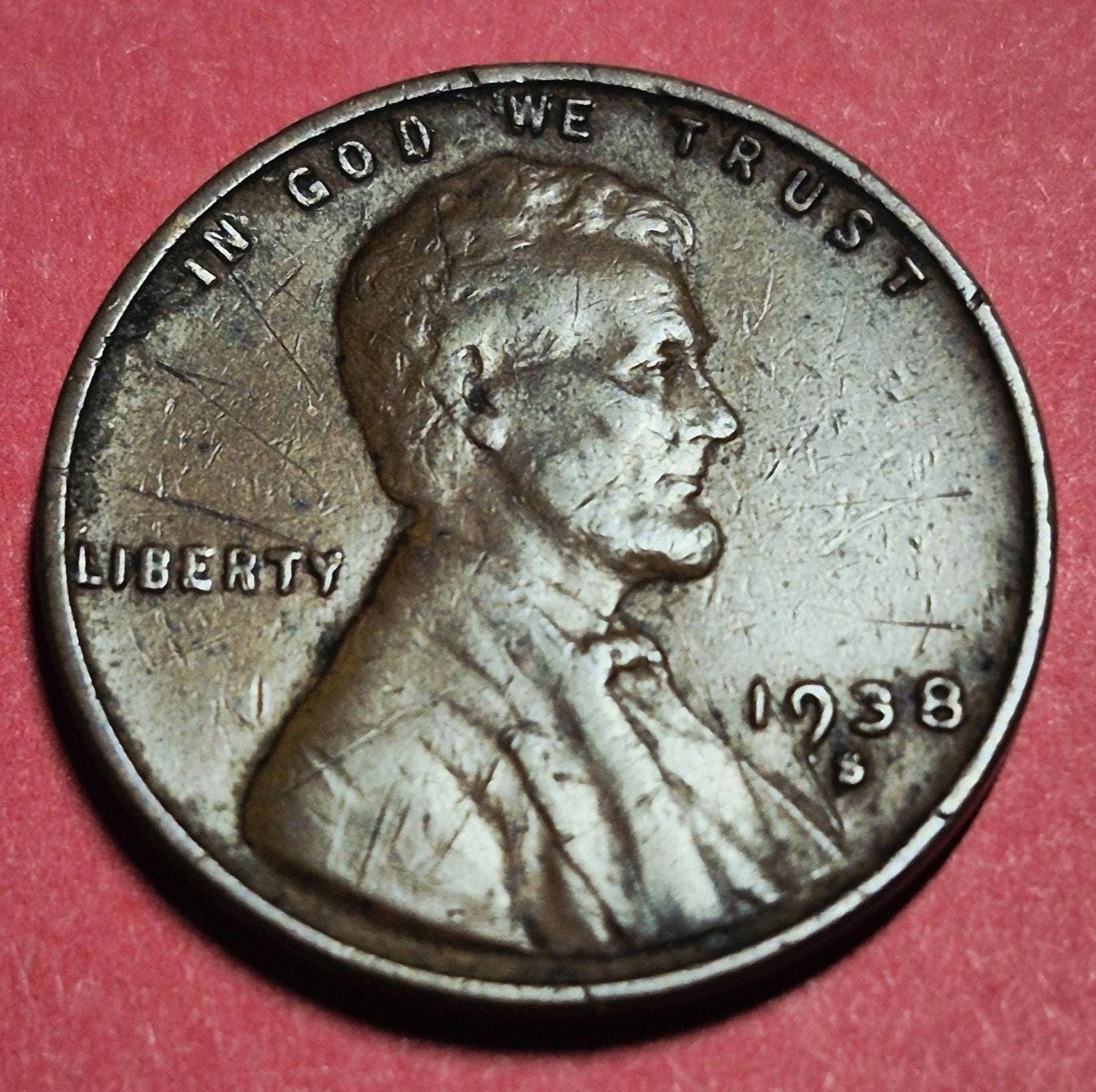 1938 United States Wheat Penny — Interwar / Lincoln — Wheat Reverse — VG+ to VF