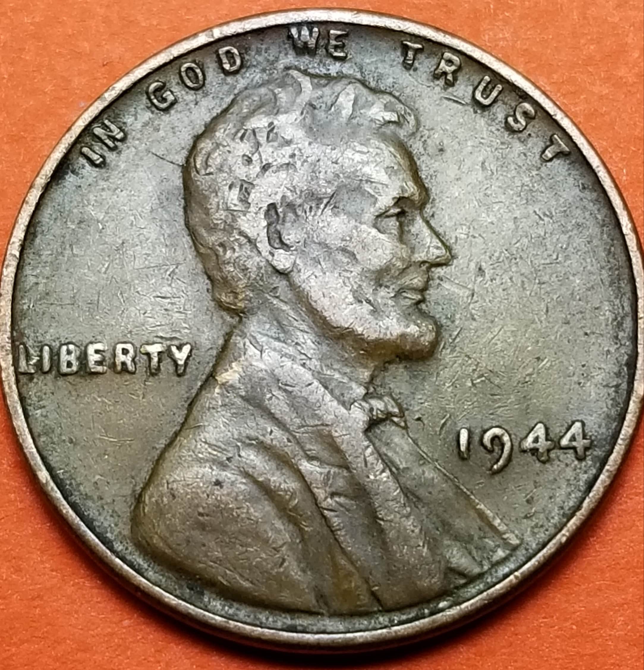 1944 United States Wheat Penny (P) — WWII Era / Lincoln — Shell Casing Bronze — Fine to Very Fine
