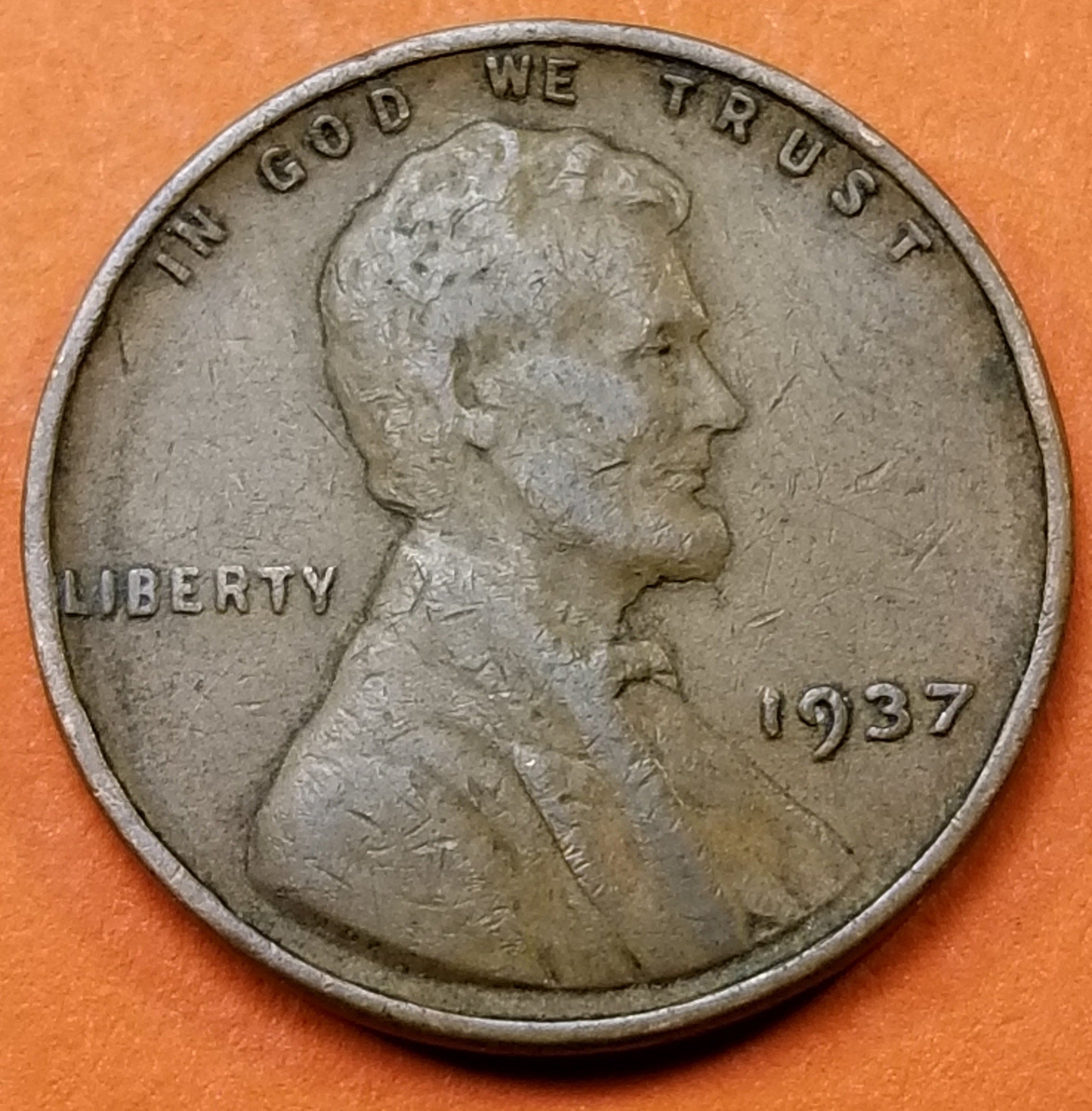 1937 United States Wheat Penny (P) — Interwar Era / Lincoln — Wheat Reverse — Very Good to Very Fine